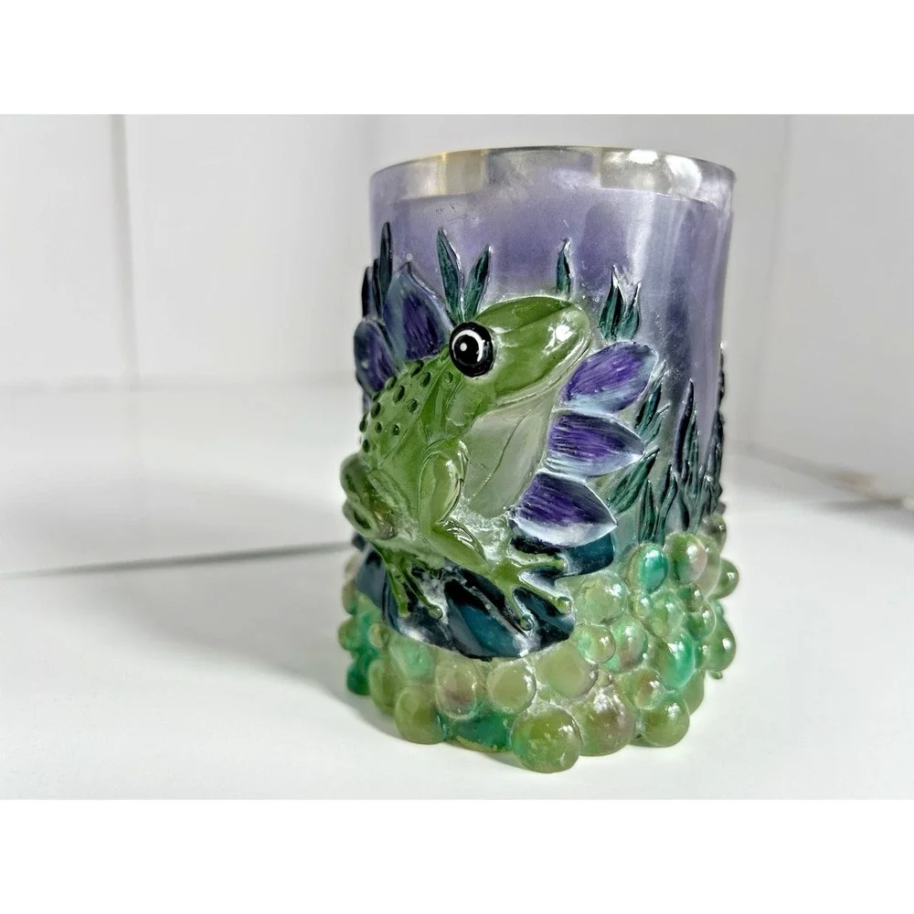 Vintage Lucite 60s 70s Purple Green‎ Frog Decor Bathroom Vanity Set 3 pc RARE